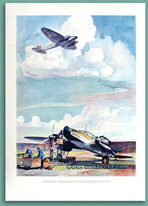 Heinkel-Schnellverkehrsflugzeug He 111 watercolor by K. Stender